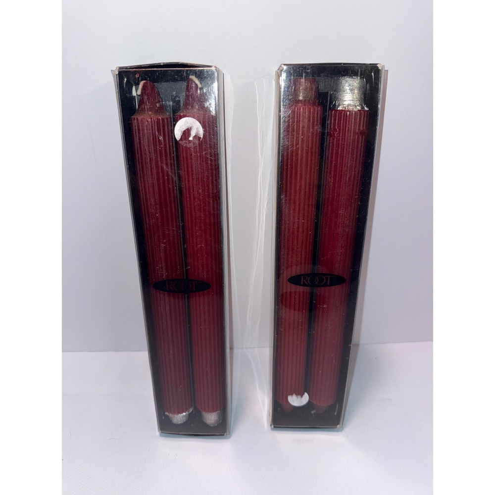 Root Gentry 12" Red Beeswax Taper Candles Unscented Fluted Ribbed Lot of 2